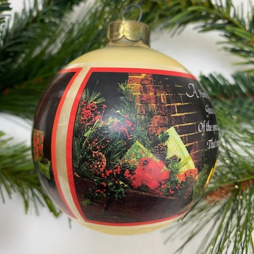 VINTAGE HALLMARK ORNAMENT Fireplace Scene Ornament Glass Ball 1980 Estate Find